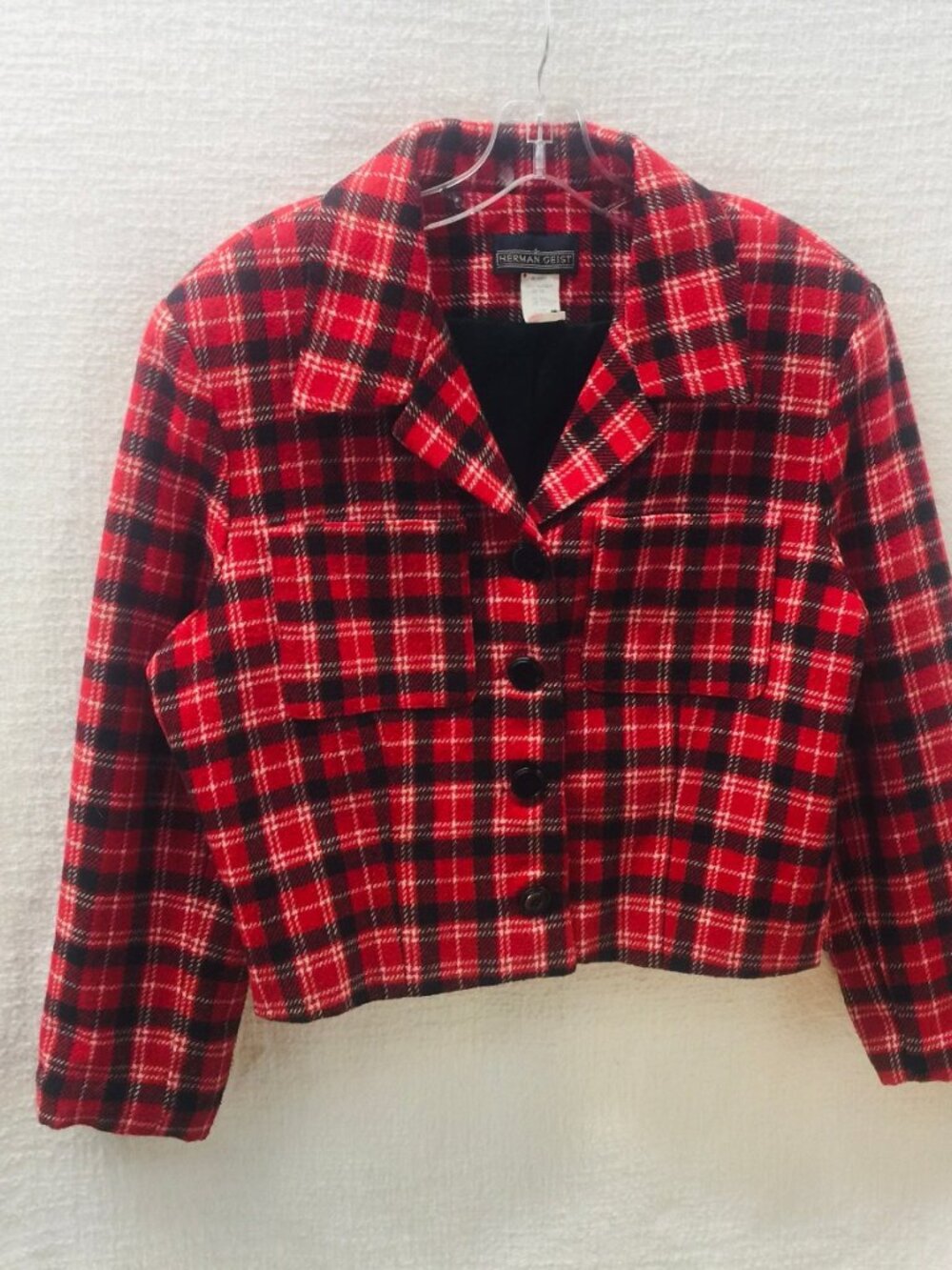Vintage Herman Geist Wool Plaid Blazer Crop, Size 12